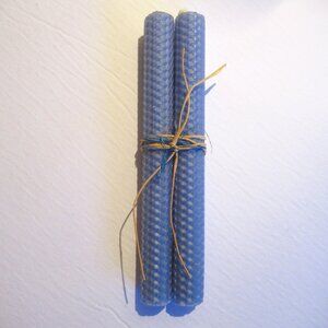 1 pair, Bees Wax candles, Periwinkle Blue, Honeycomb pattern, Hand Rolled, 8"